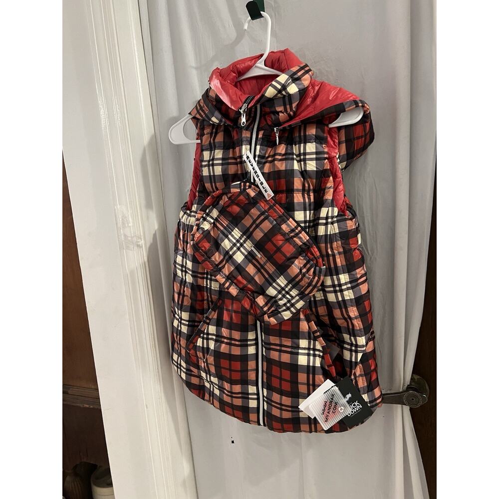 Anorak Red Plaid Reversible Hooded Full Zip Down Puffer Vest Sz S NWT